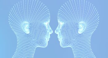 Digital twins with light blue background