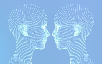 Digital twins with light blue background