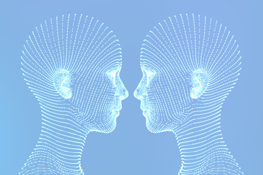 Digital twins with light blue background