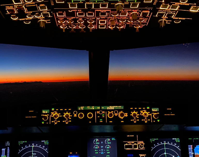 cockpit view by night