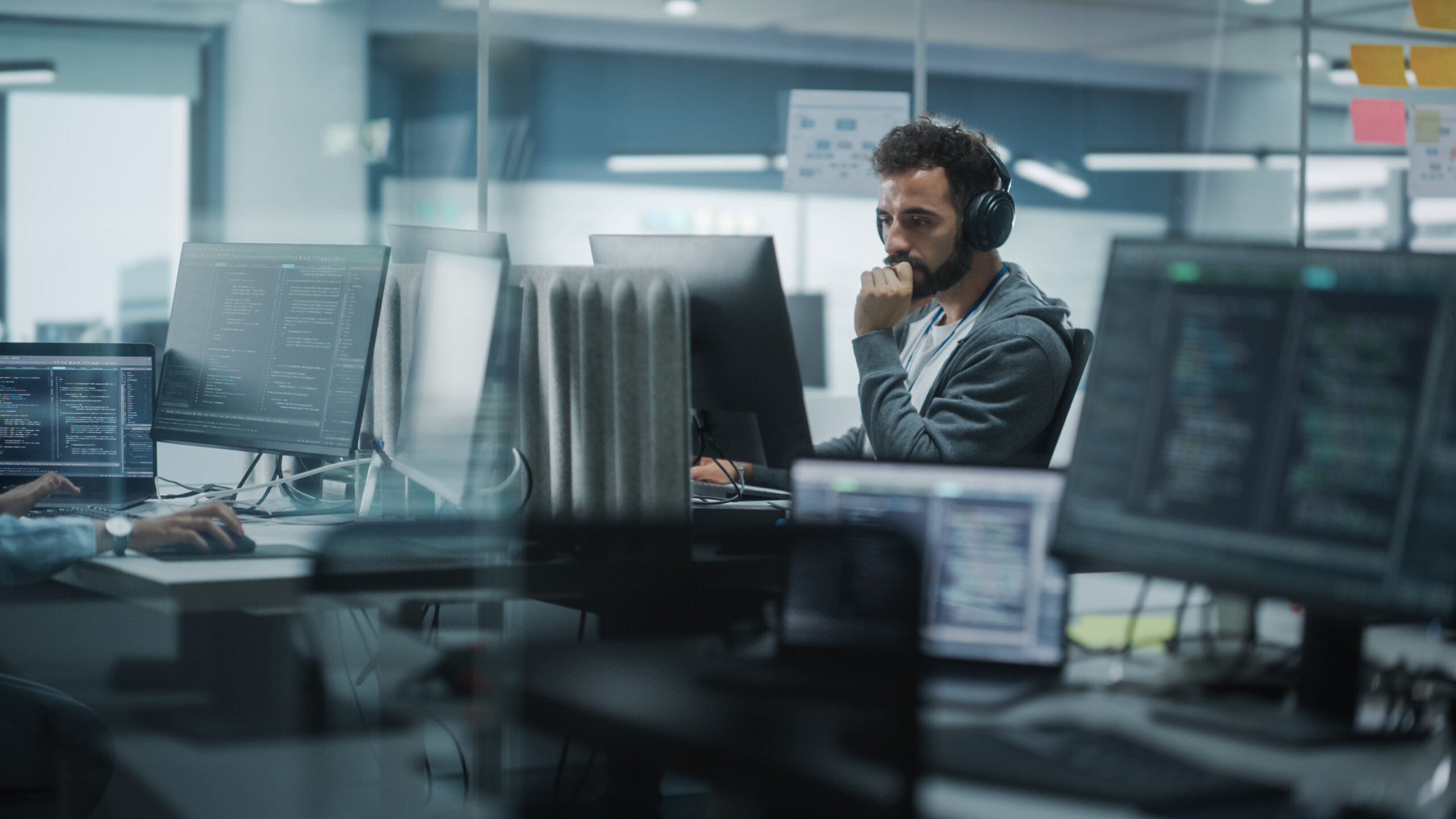 Man working on cybersecurity