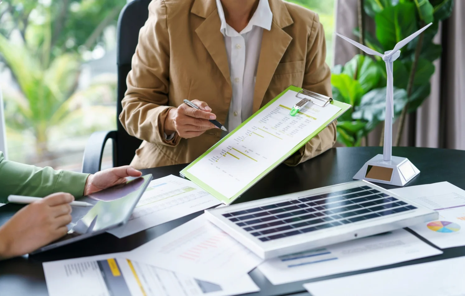 Business people working in green eco friendly office
